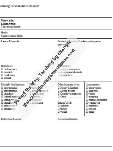 Learning Personalities Checklist - Paving the Way